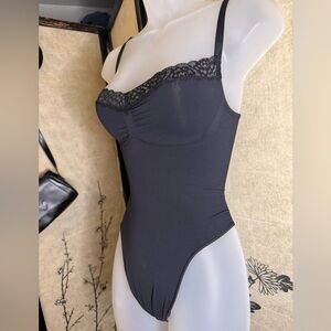 SKIMS Black Lace Detail Bodysuit